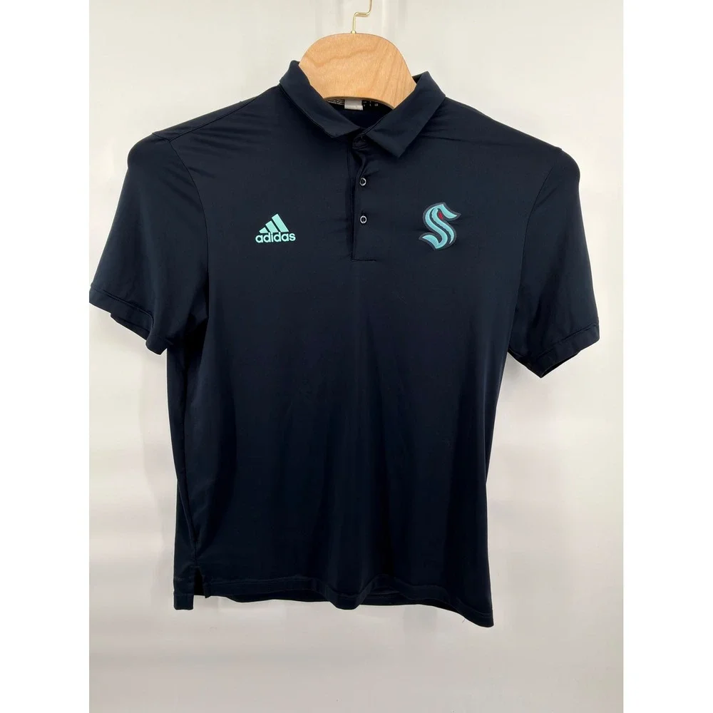 Adidas Seattle Kraken‎ NHL Polo Shirt Mens Large L Navy AEROREADY Parley HF6195
